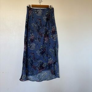 VTG Vintage Whimsigoth Blue Flowy Ethereal Midi Skirt Size 14 90s Floral